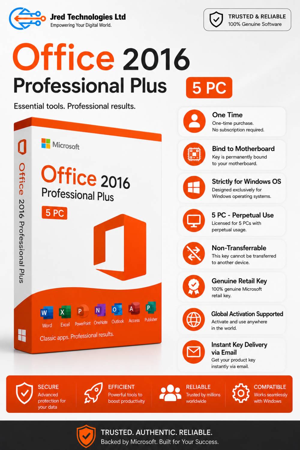 Office 2016 Pro Plus - 5 PC Perpetual Use  Non-Transferrable