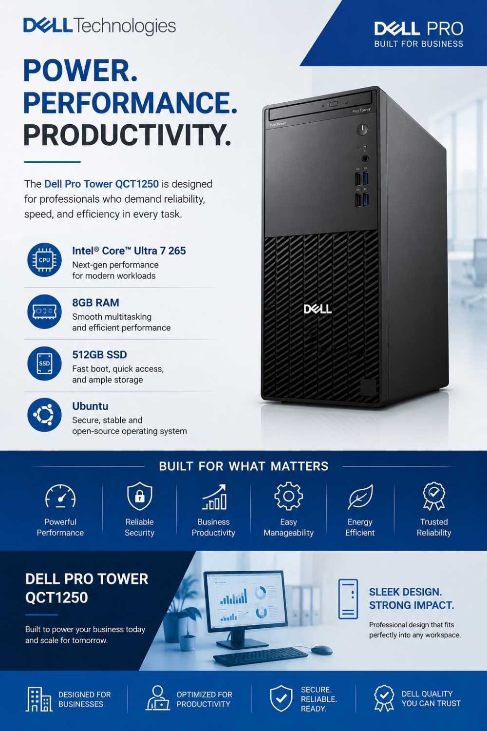 Dell Pro Tower QCT1250 Intel Core Ultra 7 265 | 8GB RAM 512GB SSD Ubuntu