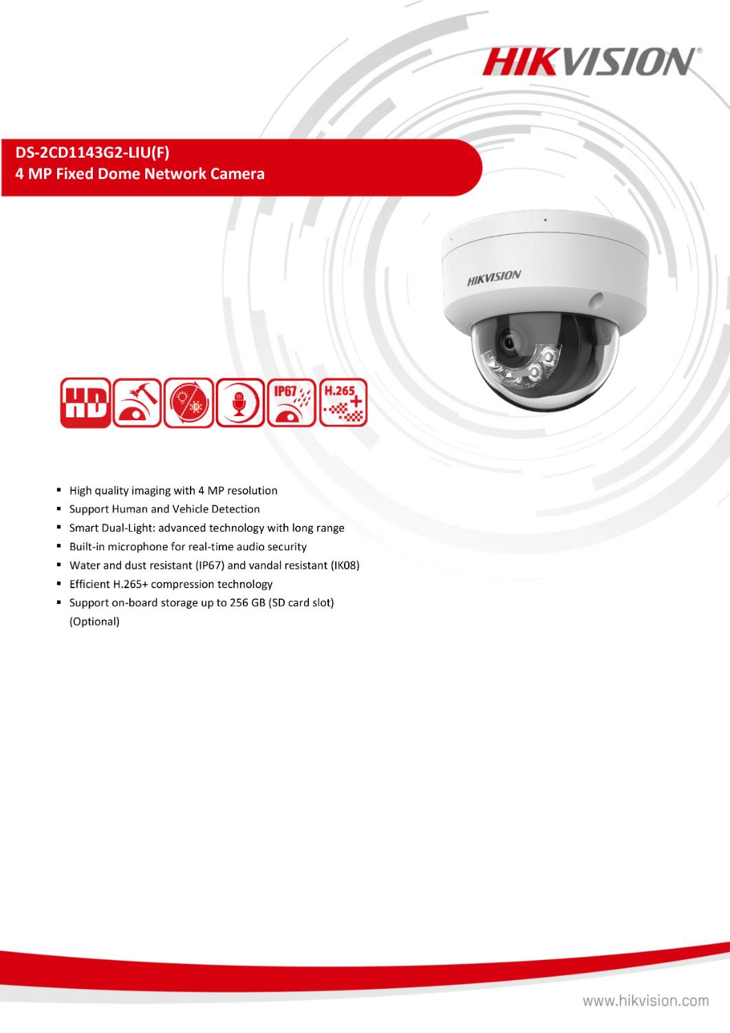 Hikvision Ds-2cd1143g2-liu 4mp IP Colorvu Dome Camera Audio