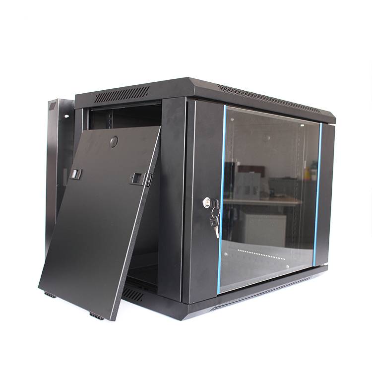 9U Cabinet 600X600 Front Glass Door (1 Fan) Deep Wall Box Flat Pack Black (Single Pack)