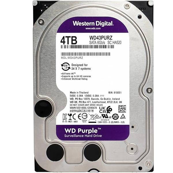 4TB WD Purple Surveillance Internal Hard Drive HDD - SATA 6 Gbs, 256 MB Cache, 3.5 - WD43PURZ