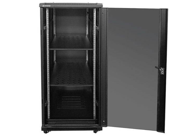 27U 600×800 Deep Network Floor Cabinet Glass Door(Flat Pack, Black)