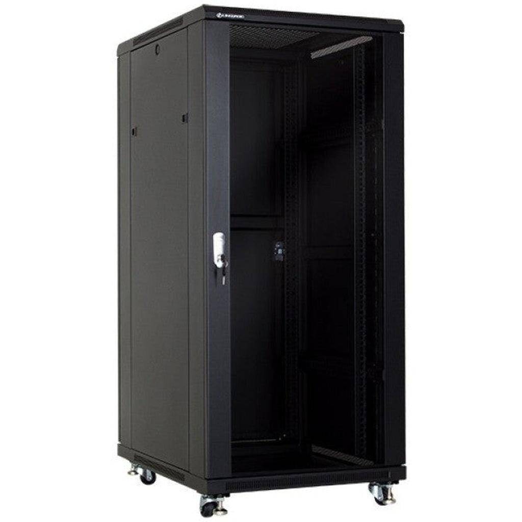 27U 600×600 Deep Network Floor Cabinet Glass(Flat Pack, Black)