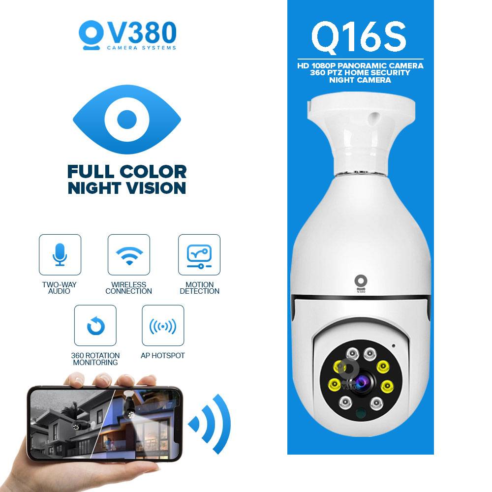 V380 PRO Q16S Bulb Camera HD 1080P Smart CCTV Camera Bulb Can Be Rotated 360° Indoor And Outdoor Waterproof Night Vision Two-way Audio Wireless Wifi Camera Connected To Mobile Phone Remote Monitoring Camera