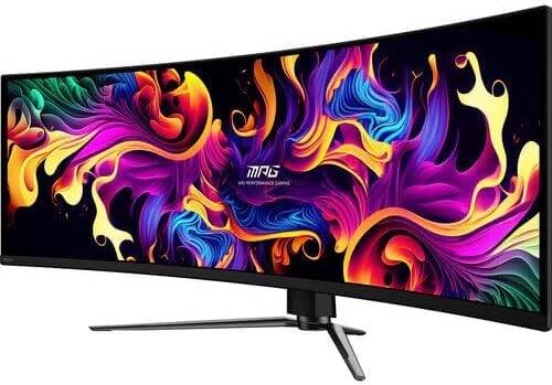 MSI MPG-491CQP QD-OLED 49 Curved Gaming Monitor, 5120 x 1440 DQHD, 240Hz, 0.03ms Response Time, Quantum Dot Display, HDR10, FreeSync Premium Pro - Black